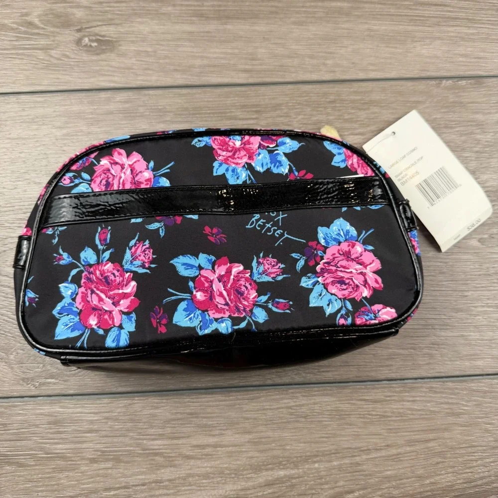 Betsey Johnson Womens Makeup Bag Snap Crackle Pop Floral Black OS New